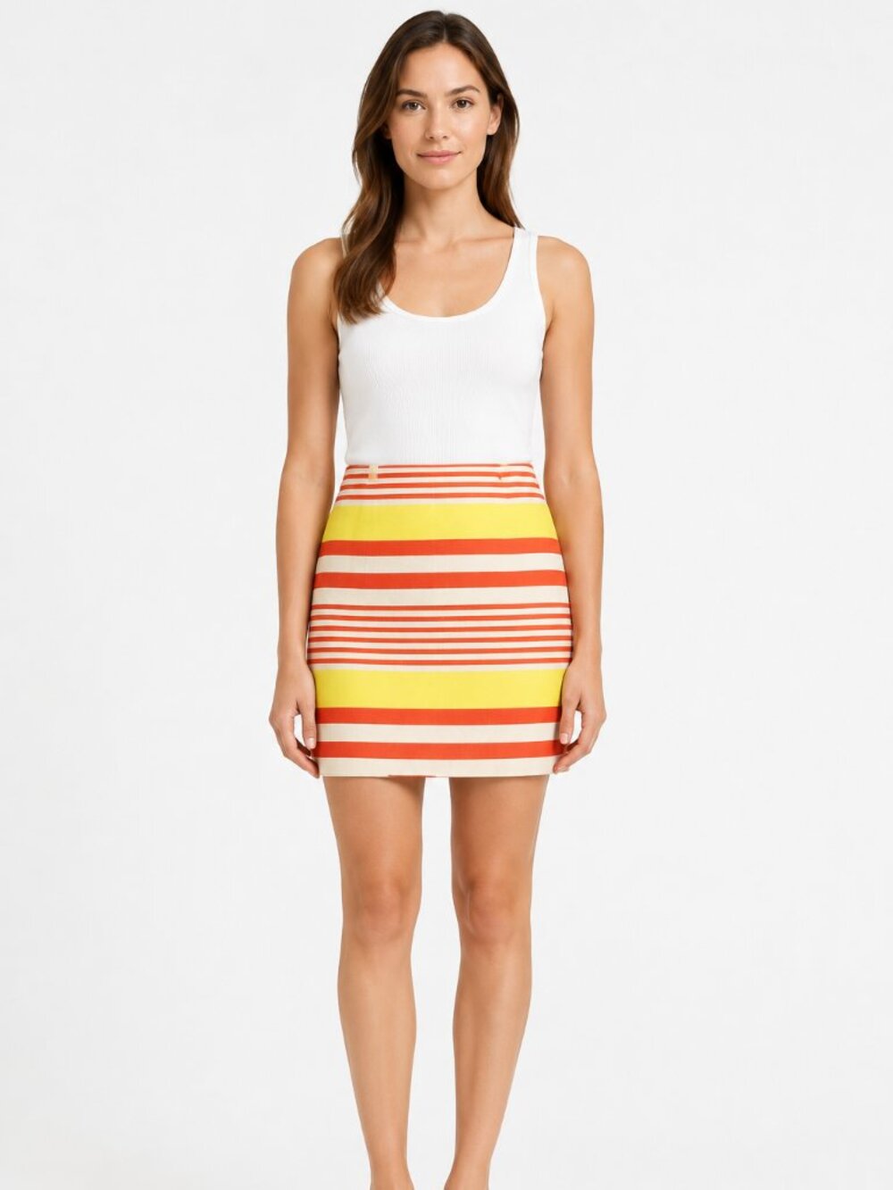 Ann Taylor Size 6 Striped Cotton Blend Pencil Mini Skirt Yellow Orange